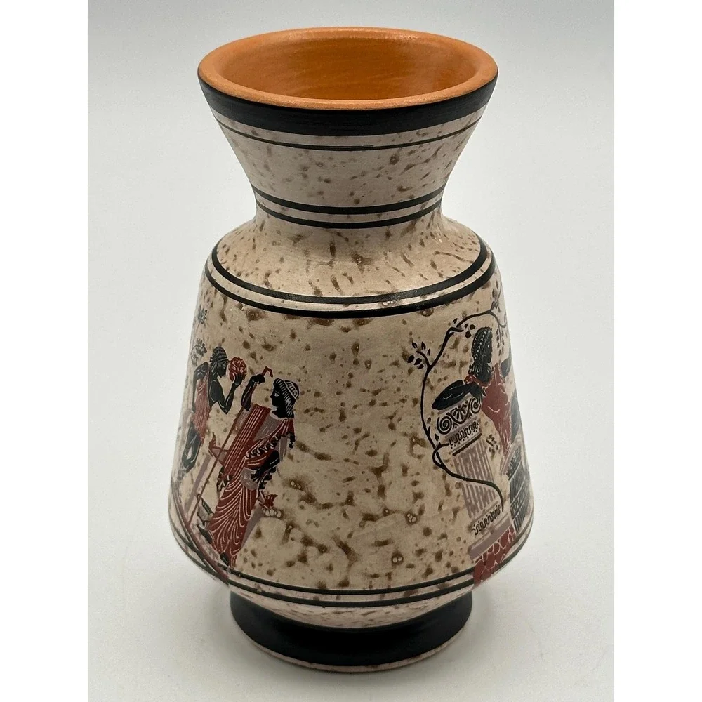 Vintage Terracotta Vase Rhodes Greece Classical Hand-Painted  Greek Pottery